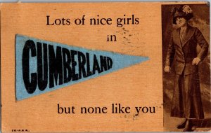 Felt Pennant, Lots of Nice Girls in Cumberland MD c1911 Vintage Postcard P61