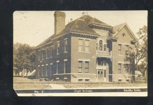 RPPC SHELBY IOWA HIGH SCHOOL BUILDING 1908 VINTAGE REAL PHOTO POSTCARD