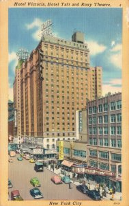 USA Hotel Victoria Hotel Taft Roxy Theatre New York City Linen Postcard 03.53