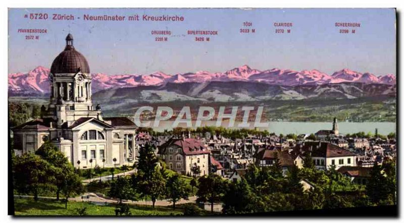 Postcard Old Zurich Neumunster Mit Kreuzkirche