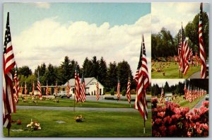Olympia Washington 1960s Postcard Olympic Memorial Gardens Cemetery Flags
