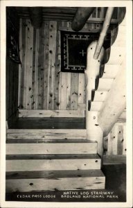 Badlands National Park South Dakota SD Native Log Stairway RPPC Vintage PC