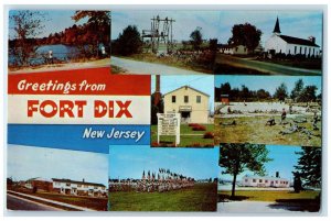 c1950's Greetings from Fort Dix NJ Multiview Army Training WW2 Postcard
