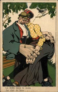 Fantasy Art Deco Couple Romance Park Giant Hands GREAT ART c1910 Postcard