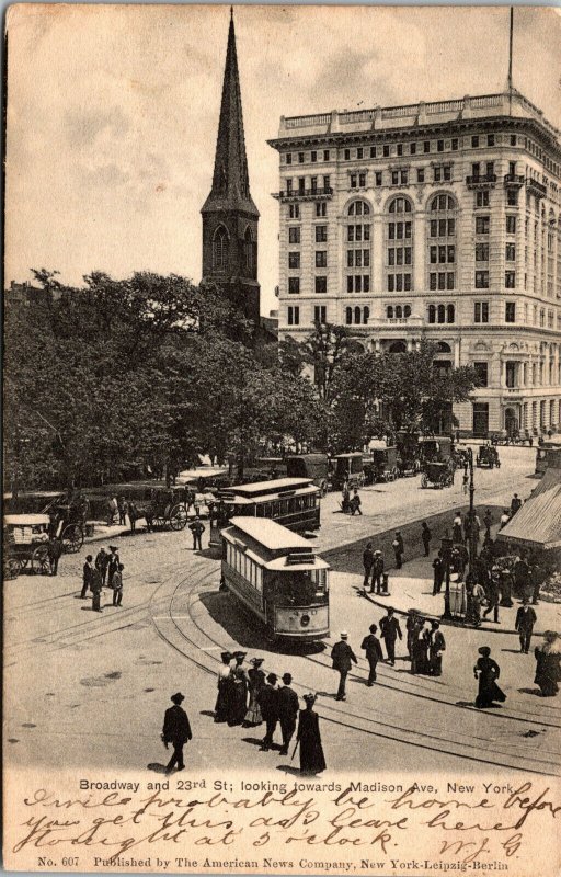 Vtg 1906 Broadway and 23rd Street Looking Towards Madison Avenue NY Postcard