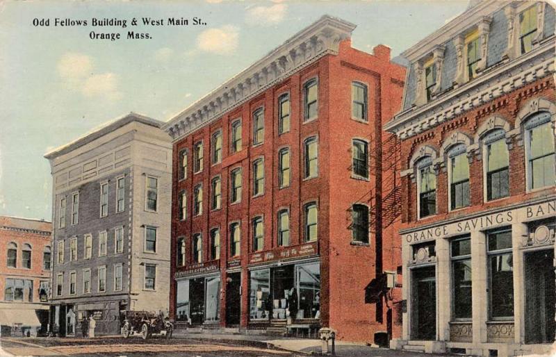 Orange Massachusetts Odd Fellows Building Main Street Antique Postcard K13288