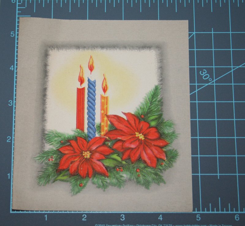 VINTAGE 1940s WWII ERA Christmas Greeting Card Art Deco Poinsettia & Candles