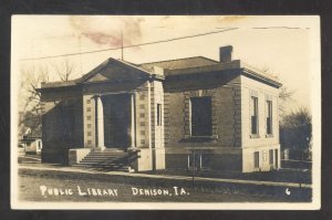 RPPC DENISON IOWA PUBLIC LIBRARY BUILDING VINTAGE REAL PHOTO POSTCARD