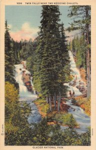 Twin Falls Two Medicine Chalets Glacier National Park Montana linen postcard