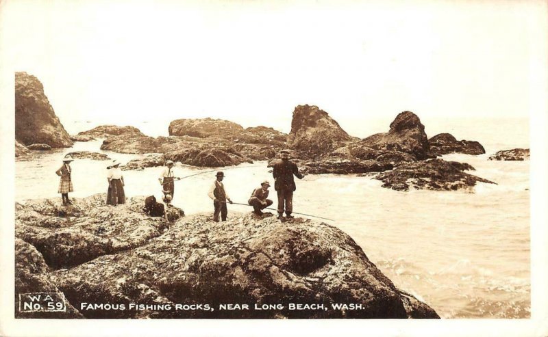 RPPC Famous Fishing Rocks Near Long Beach, WA c1940s Vintage Photo Postcard