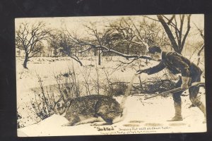 RPPC RABBIT HUNTING EXAGGERATION NEWKIRK OKLAHOMA REAL PHOTO POSTCARD