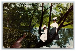 Vintage 1907 Postcard Victorian Women on the Shore Delavan Lake Wisconsin