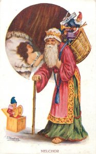 Artist signed J. Ibanez Melchor Father Christmas Spain 1920s postcard