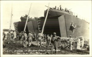 WWII Era Solomon Island Rendova near Munda LSTs Disgorge Real Photo Postcard