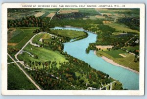 Janesville Wisconsin Postcard Airview Riverside Park Municipal Golf Course 1929
