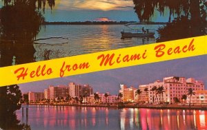 MIAMI BEACH Florida Large Letter Greetings Night Views 1975 Vintage Postcard