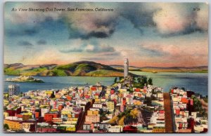 Vtg San Francisco California CA Aerial View of City Coit Tower 1930s Postcard
