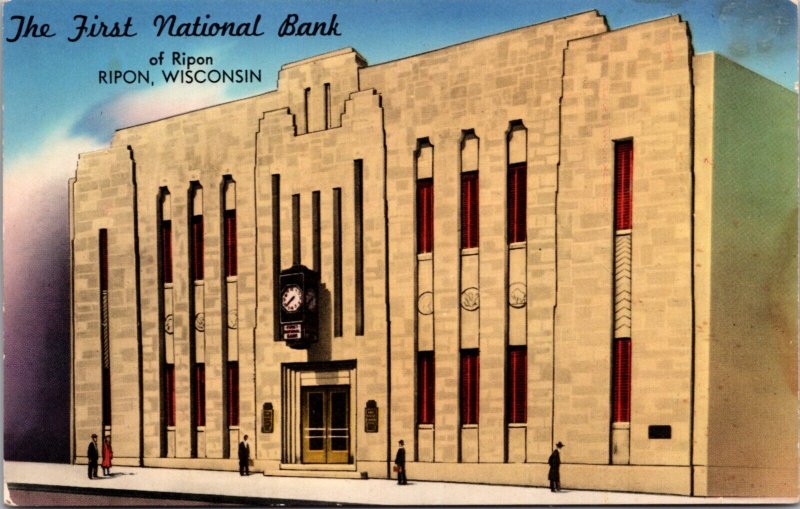 Postcard The First National Bank of Ripon, Wisconsin