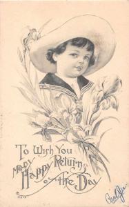 Greetings Child with Flowers Antique Postcard J53264