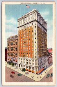 Vintage Postcard Ten EYCK Hotel Building Sidewalk Street Road Albany New York NY