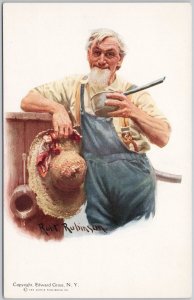 Robert Robinson Farmhand Drinking Water Lithograph Postcard by Edward Gross H76