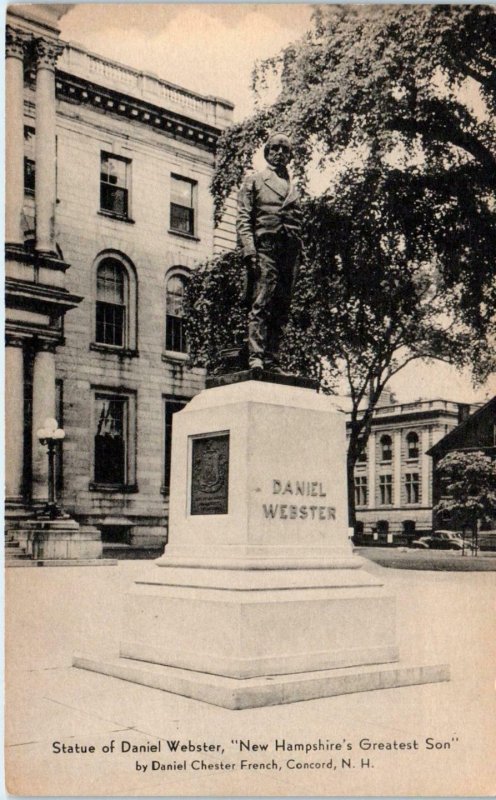 CONCORD, NH  New Hampshire  Statue of DANIEL WEBSTER  c1940s Collotype Postcard