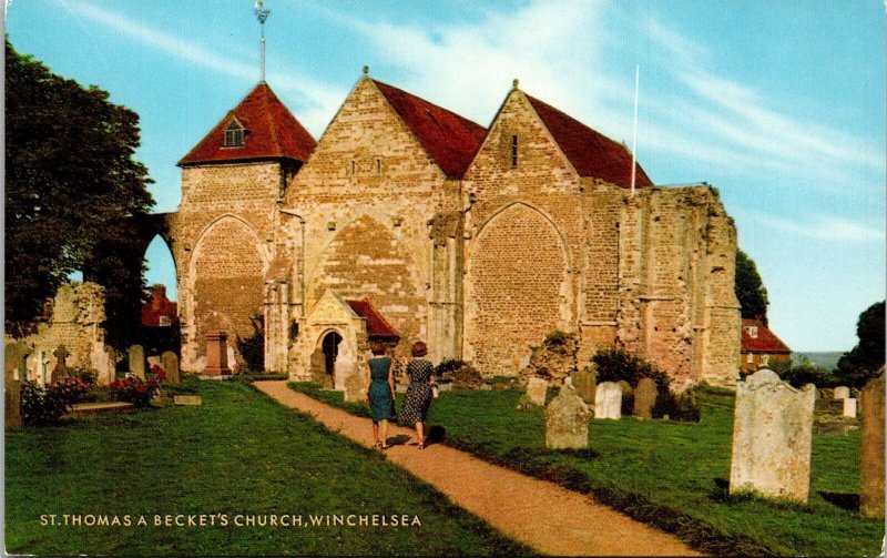 VINTAGE POSTCARD ST. THOMAS A BECKETT'S CHURCH AT WINCHELSEA SUSSEX ENGLAND