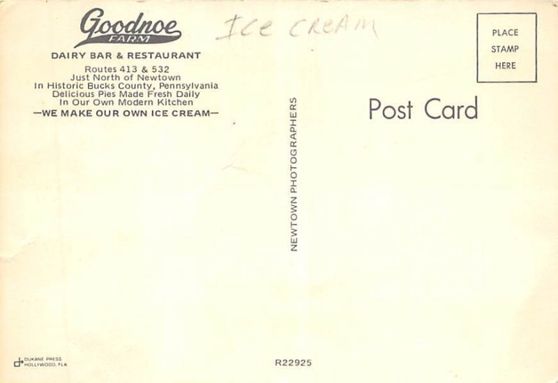 Goodnoe Farm Bucks County, Pennsylvania USA View Postcard Backing 