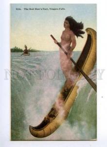 3148607 RED MAN Fact NIAGARA FALLS Nude Woman Indian in Canoe