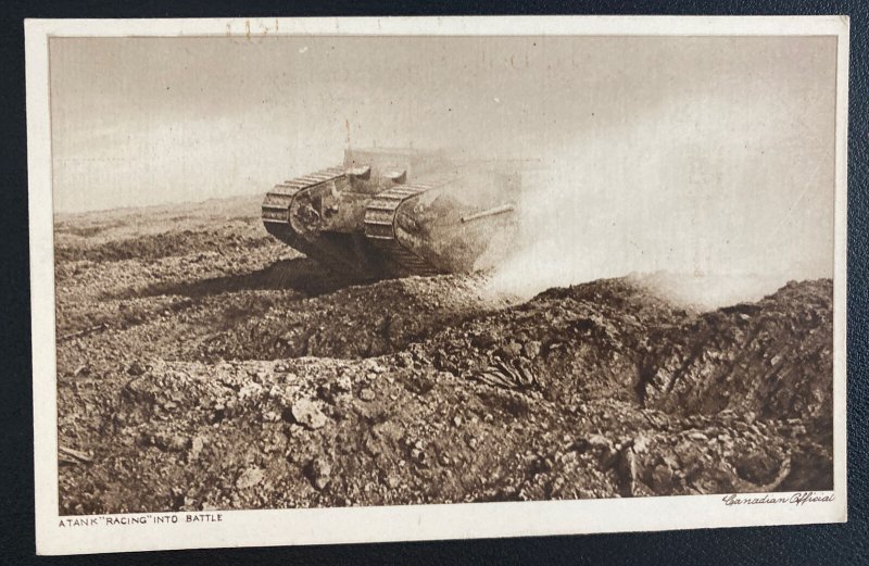 Mint Canada Real Picture Postcard A tank Racing Into Battle