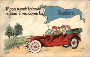 Roseboro North Carolina Auto Comic Pennant Flag c1900-20s Vintage Postcard
