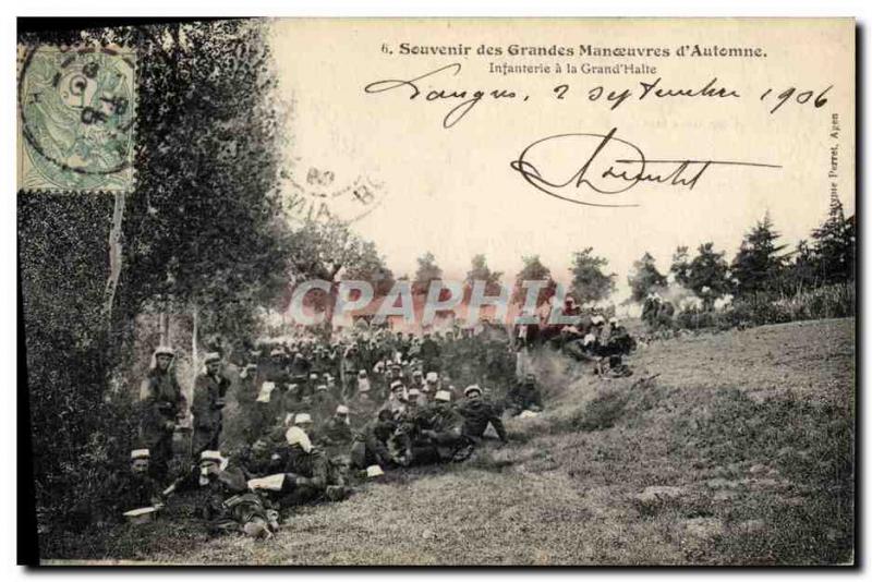 Postcard Old Army maneuvers of Remembrance & # 39automne Infantry has Big Stop