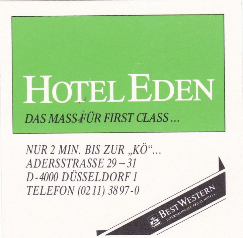 Germany Duesseldorf Hotel Eden Vintage Luggage Label sk3740