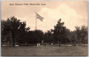 1910's John Browns Park Humboldt Iowa IA Flagpole Grounds Trees Postcard