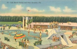 Sarasota Florida Lido Beach Casino and Pool Linen Postcard Unused