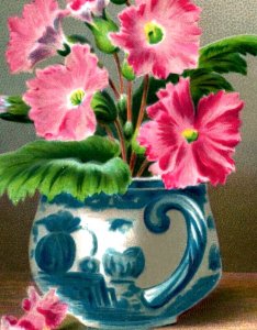 1880s Barnard Sumner & Co. Beautiful Blue & White Vase Pink Flowers 7E