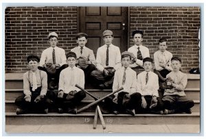 1909 School Baseball Club Bats Gloves Mitt Boys York Road MD RPPC Photo Postcard