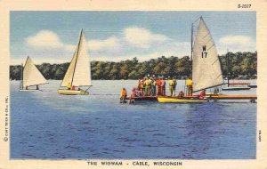 Sailboats Small Yachts The Wigwam Cable Wisconsin linen postcard