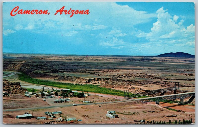 Vtg Cameron Arizona AZ Aerial View Colorado River Suspension Bridge Postcard