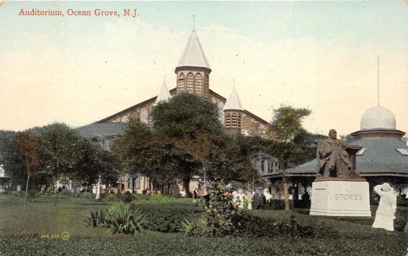 Ocean Grove New Jersey~Auditorium~Lady in White Clothing @ Stokes Monument~c1910