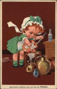 Copper Pan Metal Polish Little Girl Maid FRIDOL c1920 Postcard