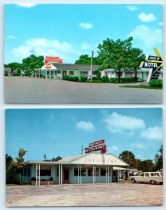 2 Postcards INGLIS, Florida FL ~ Roadside Motel PORT INGLIS RESTAURANT c1960s