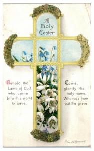 A Holy Easter, Floral Cross, Clapsaddle Postcard *4V