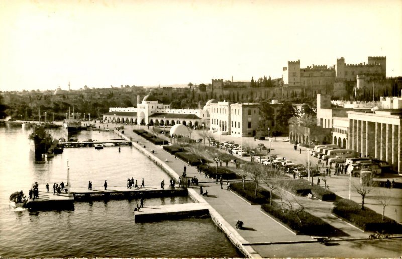 Greece - Rhodes. Harborside, 1957.    *RPPC