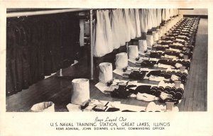 WWII US NAVAL Training Station 1945 RPPC Real Photo Postcard Bags Layed Out