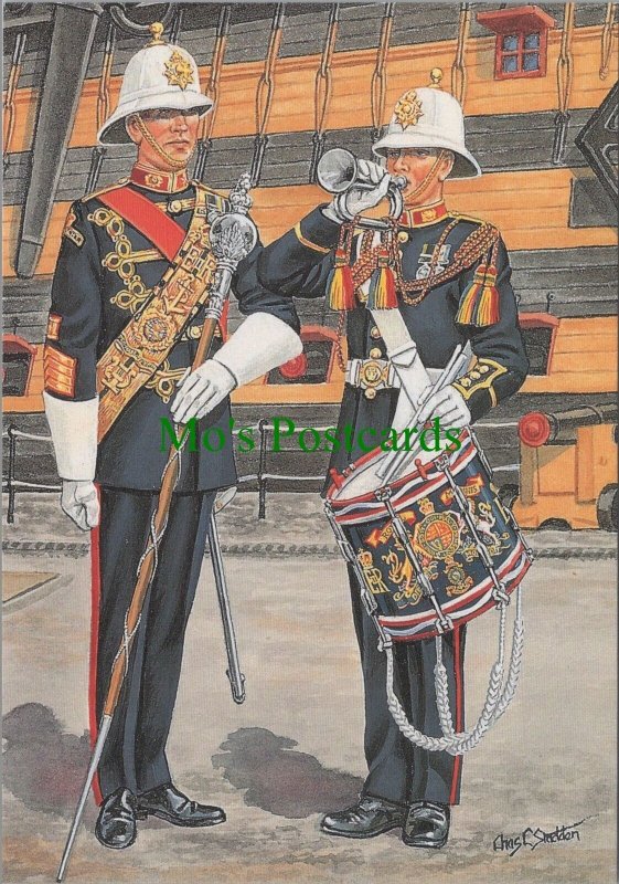 Military Postcard Drum Major, Bugler,The Royal Marines,HMS Victory