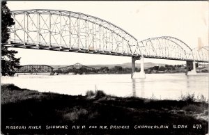 Chamberlain South Dakota Missouri River Showing Railroad Bridges Postcard Y7