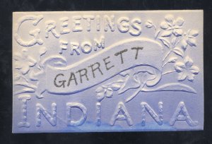 GREETINGS FROM GARRETT INDIANA EMBOSSED 1909 VINTAGE POSTCARD