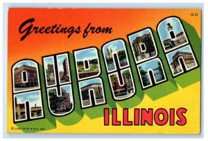 c1930's Greetings From Aurora Illinois IL, Large Letters Posted Antique Postcard