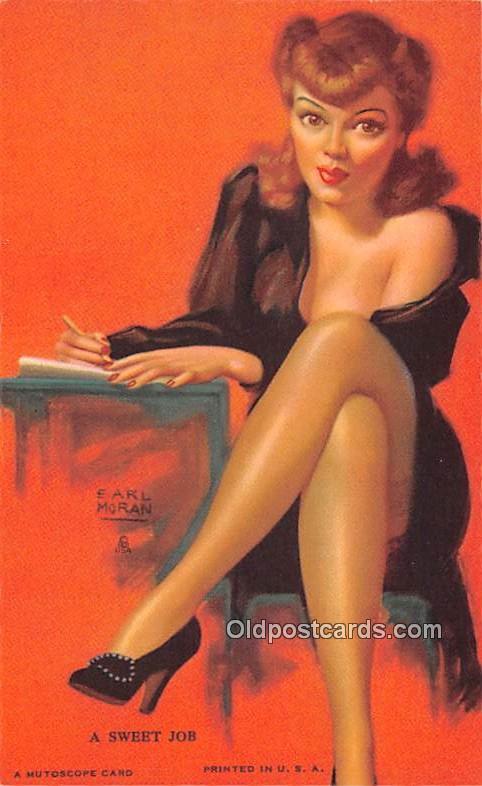 Sweet Job, Earl Moran 1945 Mutoscope Artist Pin Up Girl, Non Postcard Backing...